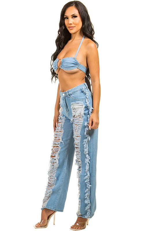 Distressed Allure Denim Set | Trendy Women's Fashion