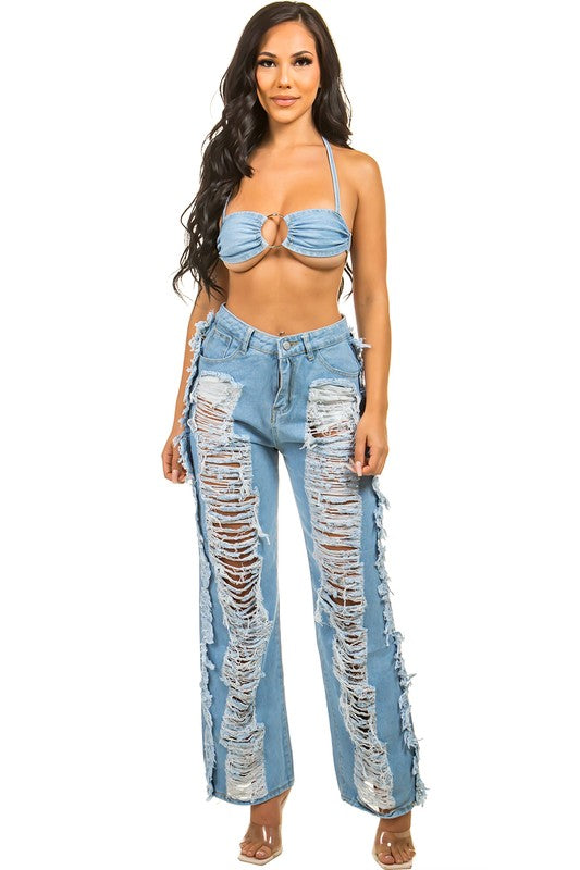 Distressed Allure Denim Set | Trendy Women's Fashion