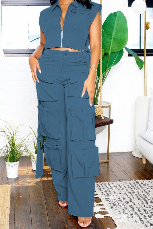 Luxe Blue Cargo Set | Trendy Women's Fashion